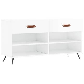 The Living Store Schoenenbank - 102 x 35 x 55 cm - Hoogglans wit - Duurzaam hout - IJzeren poten