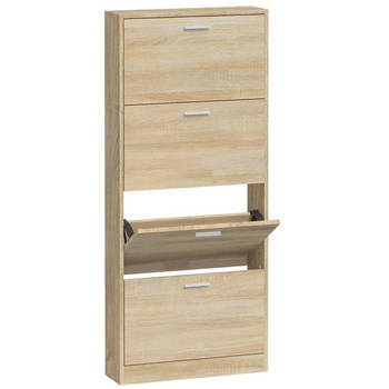 The Living Store Schoenenkast Eiken - 59 x 17 x 150 cm - 4 lades