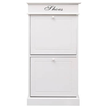 The Living Store Schoenenkast - Wit - 50x28x98cm - Paulowniahout en MDF