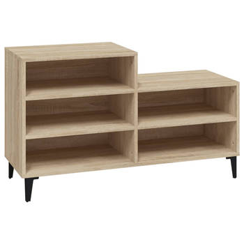 The Living Store Schoenenkast Sonoma Eiken - 102 x 36 x 60 cm - Bewerkt hout en metaal