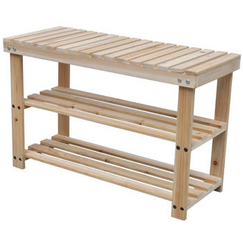 The Living Store Houten Schoenenrek - 70 x 29 x 45 cm - 2 Opberglagen