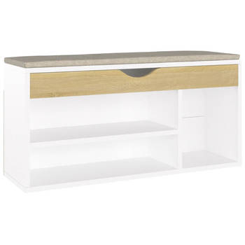 The Living Store Schoenenbank en kussen 104x30x49 cm spaanplaat wit sonoma eiken - Schoenenkast