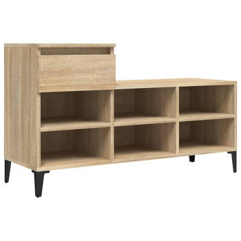 The Living Store Schoenenkast Sonoma Eiken - Hoge Kwaliteit - Metalen Poten - 1 Lade - 6 Vakken - 102 x 36 x 60 cm