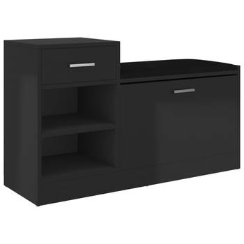 The Living Store Schoenenbank 94-5x31x57 cm spaanplaat hoogglans zwart - Schoenenkast