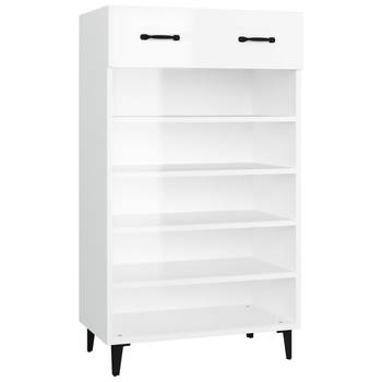 The Living Store Schoenenkast - Praktisch - Elegante - Hoogglans Wit - 60x35x105cm