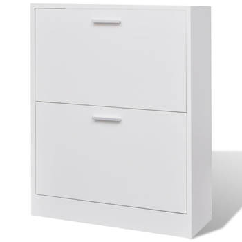 The Living Store Schoenenkast - Houten - 63.5x24x81 cm - Wit - 2 Grote Opbergvakken