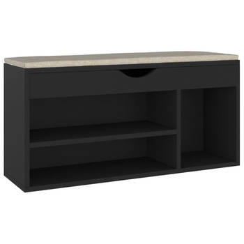 The Living Store Schoenenbank - Zwart - 104 x 30 x 49 cm - Met Kussen