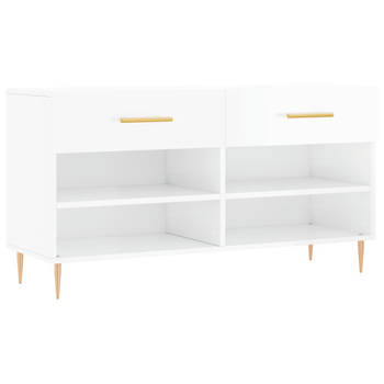 The Living Store Schoenenbank - Hoogglans Wit - 102 x 35 x 55 cm - Met lades en planken - Duurzaam hout en ijzer