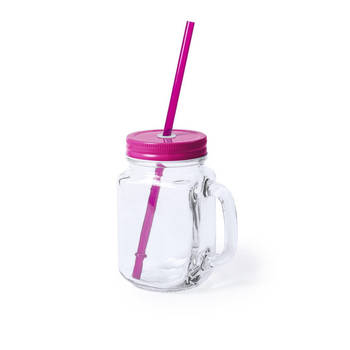 1x stuks Drink potjes van glas Mason Jar roze deksel 500 ml - Drinkbekers
