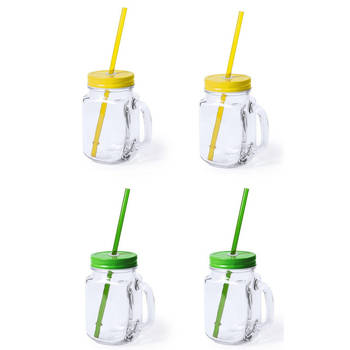 4x stuks drink potjes van glas Mason Jar geel/groen 500 ml - Drinkbekers