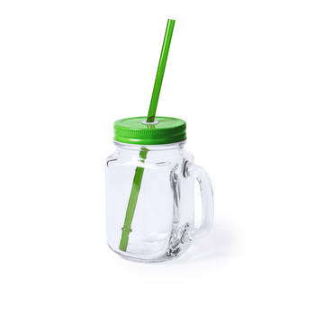 1x stuks Drink potjes van glas Mason Jar groene deksel 500 ml - Drinkbekers