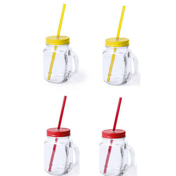 4x stuks drink potjes van glas Mason Jar geel/rood 500 ml - Drinkbekers