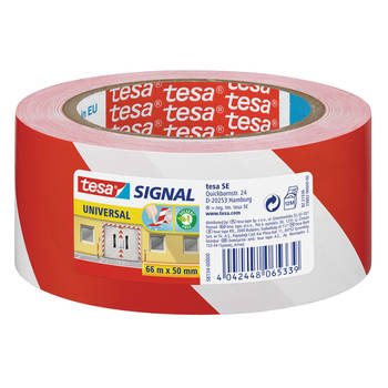 1x Tesa afzettape/markeertape rood/wit 6 cm x 66 mtr - Tape (klussen)