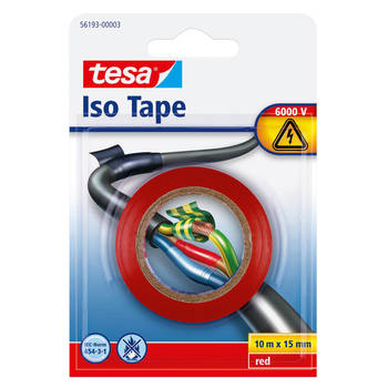1x Tesa isolatie tape op rol rood 10 mtr x 1,5 cm - Tape (klussen)