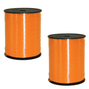 2x rollen cadeaulint/sierlint in de kleur oranje 5 mm x 500 meter - Cadeaulinten