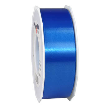 1x Luxe blauwe kunststof lint rollen 4 cm x 91 meter cadeaulint verpakkingsmateriaal - Cadeaulinten