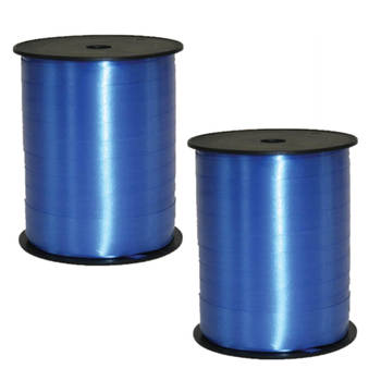 2x rollen cadeaulint/sierlint in de kleur blauw 5 mm x 500 meter - Cadeaulinten