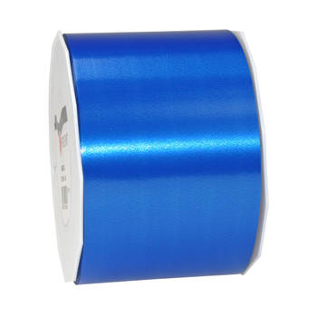 1x Brede luxe blauwe kunststof lint rollen 9 cm x 91 meter cadeaulint verpakkingsmateriaal - Cadeaulinten
