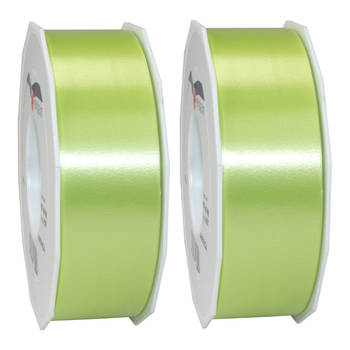 2x Luxe lime groen kunststof linten rollen 4 cm x 91 meter cadeaulint verpakkingsmateriaal - Cadeaulinten