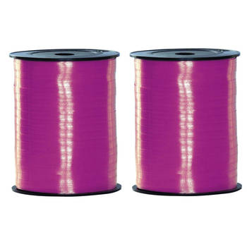 2x rollen rol lint in de kleur fuchsia roze 500 meter x 5 milimeter - Cadeaulinten