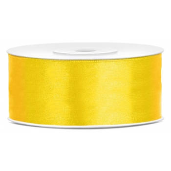 1x Gele satijnlint rol 2,5 cm x 25 meter cadeaulint verpakkingsmateriaal - Cadeaulinten