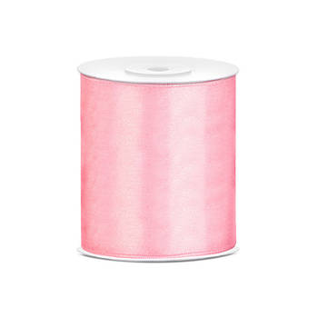 1x Satijnlint roze rol 10 cm x 25 meter cadeaulint verpakkingsmateriaal - Cadeaulinten