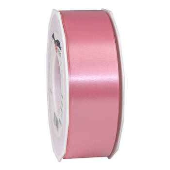 1x Luxe roze kunststof lint rollen 4 cm x 91 meter cadeaulint verpakkingsmateriaal - Cadeaulinten