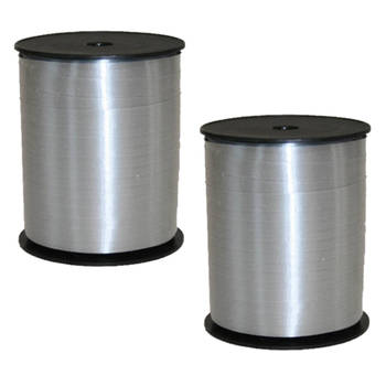 2x rollen cadeaulint/sierlint in de kleur zilver 5 mm x 500 meter - Cadeaulinten