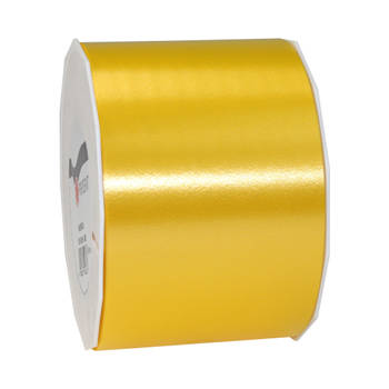 1x Brede luxe gele kunststof lint rollen 9 cm x 91 meter cadeaulint verpakkingsmateriaal - Cadeaulinten