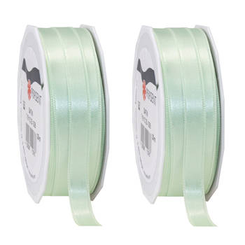 2x Luxe pastelgroene satijnen lint rollen 1 cm x 25 meter cadeaulint verpakkingsmateriaal - Cadeaulinten