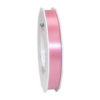 1x Luxe roze kunststof lint rollen 1,5 cm x 91 meter cadeaulint verpakkingsmateriaal - Cadeaulinten