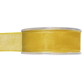 1x Gele organzalint rollen 2,5 cm x 20 meter cadeaulint verpakkingsmateriaal - Cadeaulinten