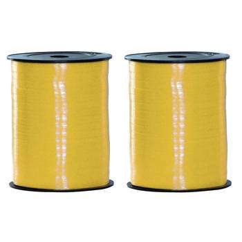 2x rollen geel sierlint voor cadeaus 500 meter x 5 milimeter - Cadeaulinten