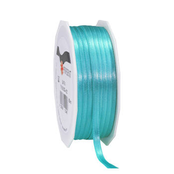 1x Luxe turquoise satijnen lint rollen 0,6 cm x 50 meter cadeaulint verpakkingsmateriaal - Cadeaulinten