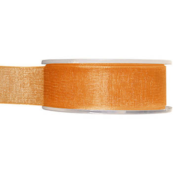 1x Oranje organzalint rollen 2,5 cm x 20 meter cadeaulint verpakkingsmateriaal - Cadeaulinten