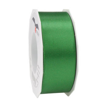 1x Luxe groene satijnen lint rollen breed 4 cm x 25 meter cadeaulint verpakkingsmateriaal - Cadeaulinten