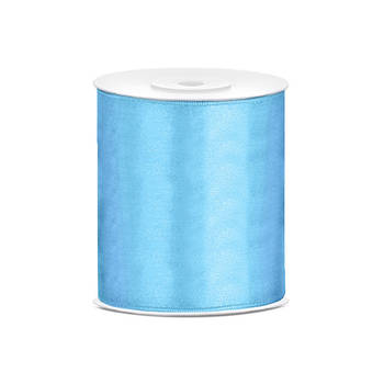 1x Satijnlint blauw rol 10 cm x 25 meter cadeaulint verpakkingsmateriaal - Cadeaulinten