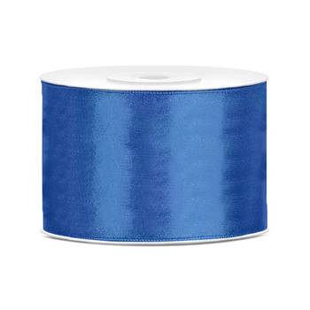 1x Helderblauwe satijnlint rollen 5 cm x 25 meter cadeaulint verpakkingsmateriaal - Cadeaulinten