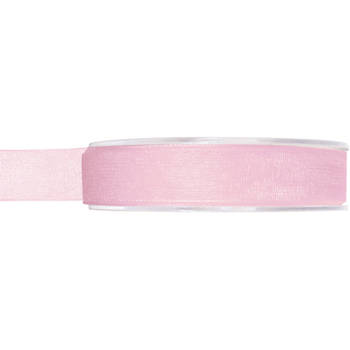 1x Roze organzalint rollen 1,5 cm x 20 meter cadeaulint verpakkingsmateriaal - Cadeaulinten