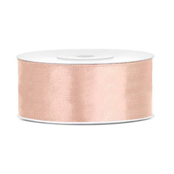 1x Perzik roze satijnlint rol 2,5 cm x 25 meter cadeaulint verpakkingsmateriaal - Cadeaulinten