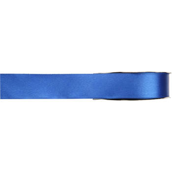 1x Blauwe satijnlint rollen 1 cm x 25 meter cadeaulint verpakkingsmateriaal - Cadeaulinten