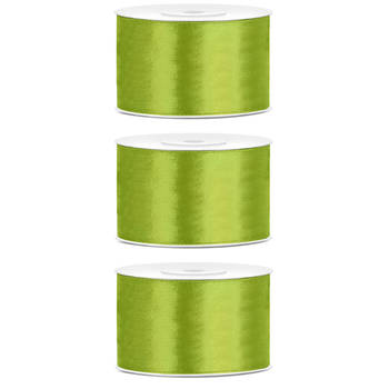 3x Groene satijnlint rollen 3,8 cm x 25 meter cadeaulint verpakkingsmateriaal - Cadeaulinten
