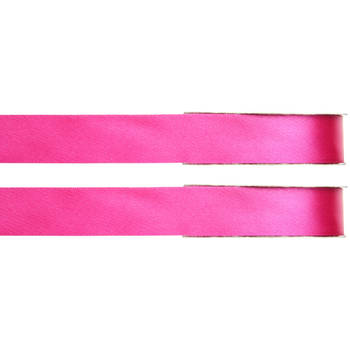 2x Fuchsia roze satijnlint rollen 1 cm x 25 meter cadeaulint verpakkingsmateriaal - Cadeaulinten