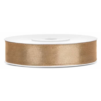 1x Gouden satijnlint rol 1,2 cm x 25 meter cadeaulint verpakkingsmateriaal - Cadeaulinten