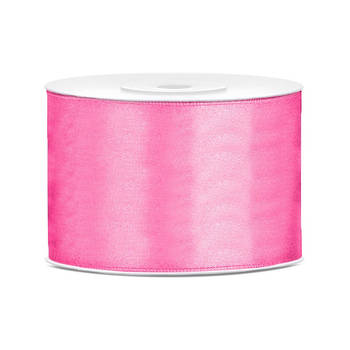 1x Roze satijnlint rollen 5 cm x 25 meter cadeaulint verpakkingsmateriaal - Cadeaulinten