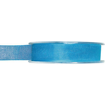 1x Turquoise organzalint rollen 1,5 cm x 20 meter cadeaulint verpakkingsmateriaal - Cadeaulinten
