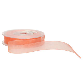 1x Koraal roze organzalint rollen 1,5 cm x 20 meter cadeaulint verpakkingsmateriaal - Cadeaulinten