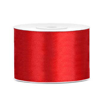 1x Rode satijnlint rollen 5 cm x 25 meter cadeaulint verpakkingsmateriaal - Cadeaulinten