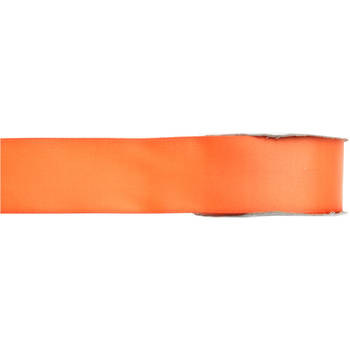 1x Oranje satijnlint rollen 1,5 cm x 25 meter cadeaulint verpakkingsmateriaal - Cadeaulinten