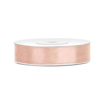 1x Perzik roze satijnlint rollen 1,2 cm x 25 meter cadeaulint verpakkingsmateriaal - Cadeaulinten